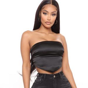 Yadira Satin Handkerchief Top - Black